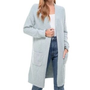 Thread & Supply Cozy Cardigan Light Blue Soft Textured Open Front Pockets Medium